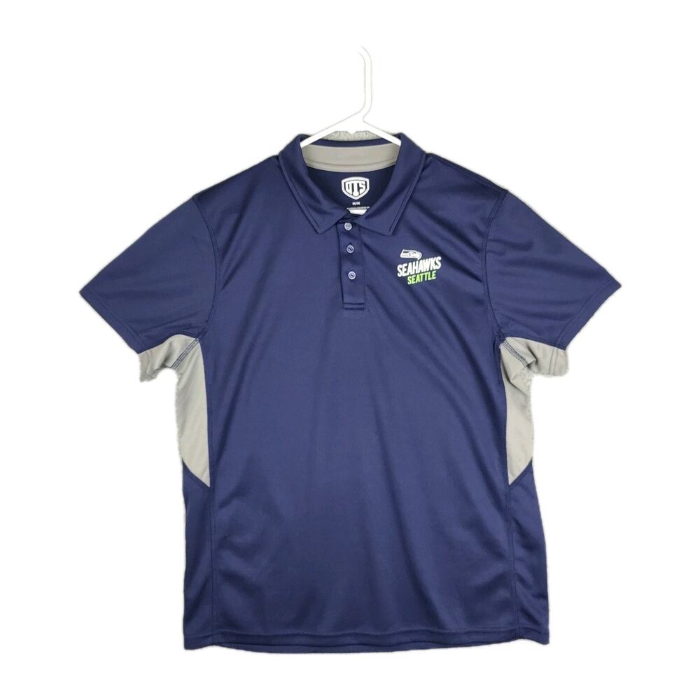 Seattle Seahawks Polo Shirt Men's Medium Blue Grey OTS Brand Short Sleeve EUC